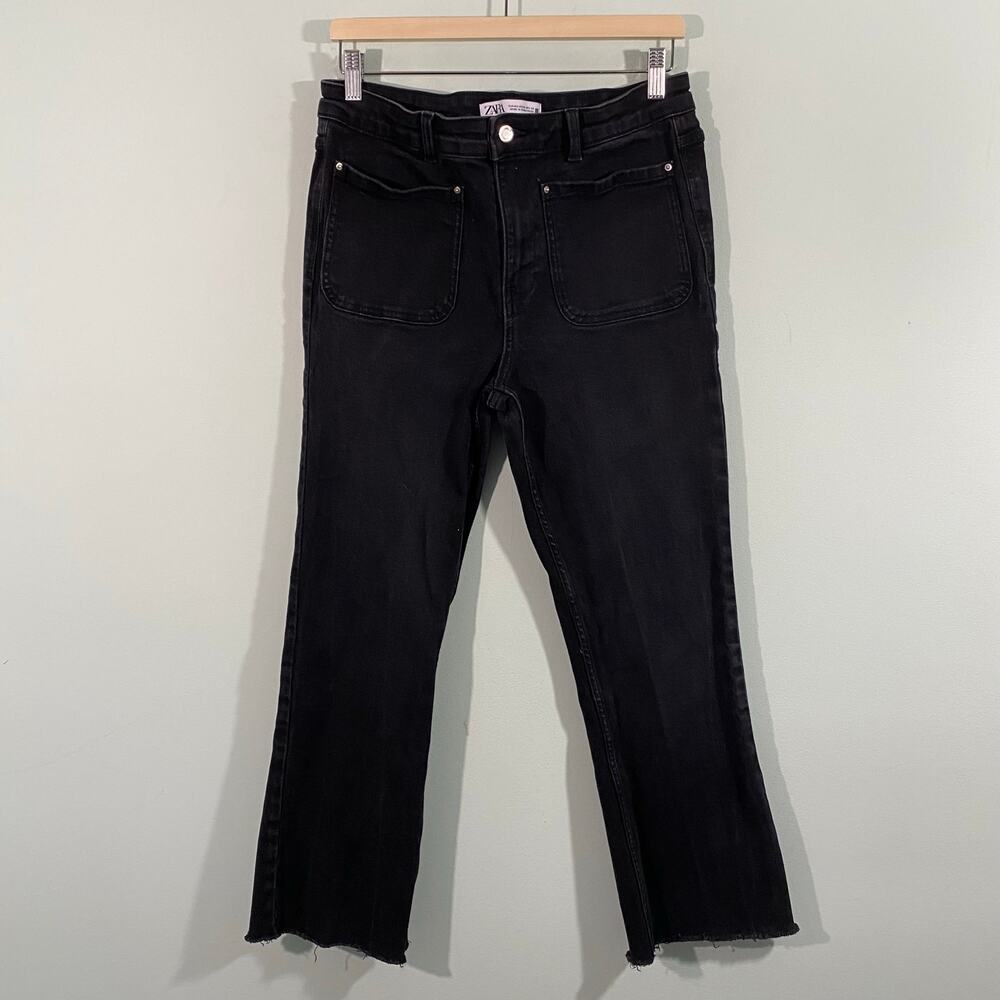 Zara Women Black Button Fly Straight Leg Jeans Size 10 #0108/227